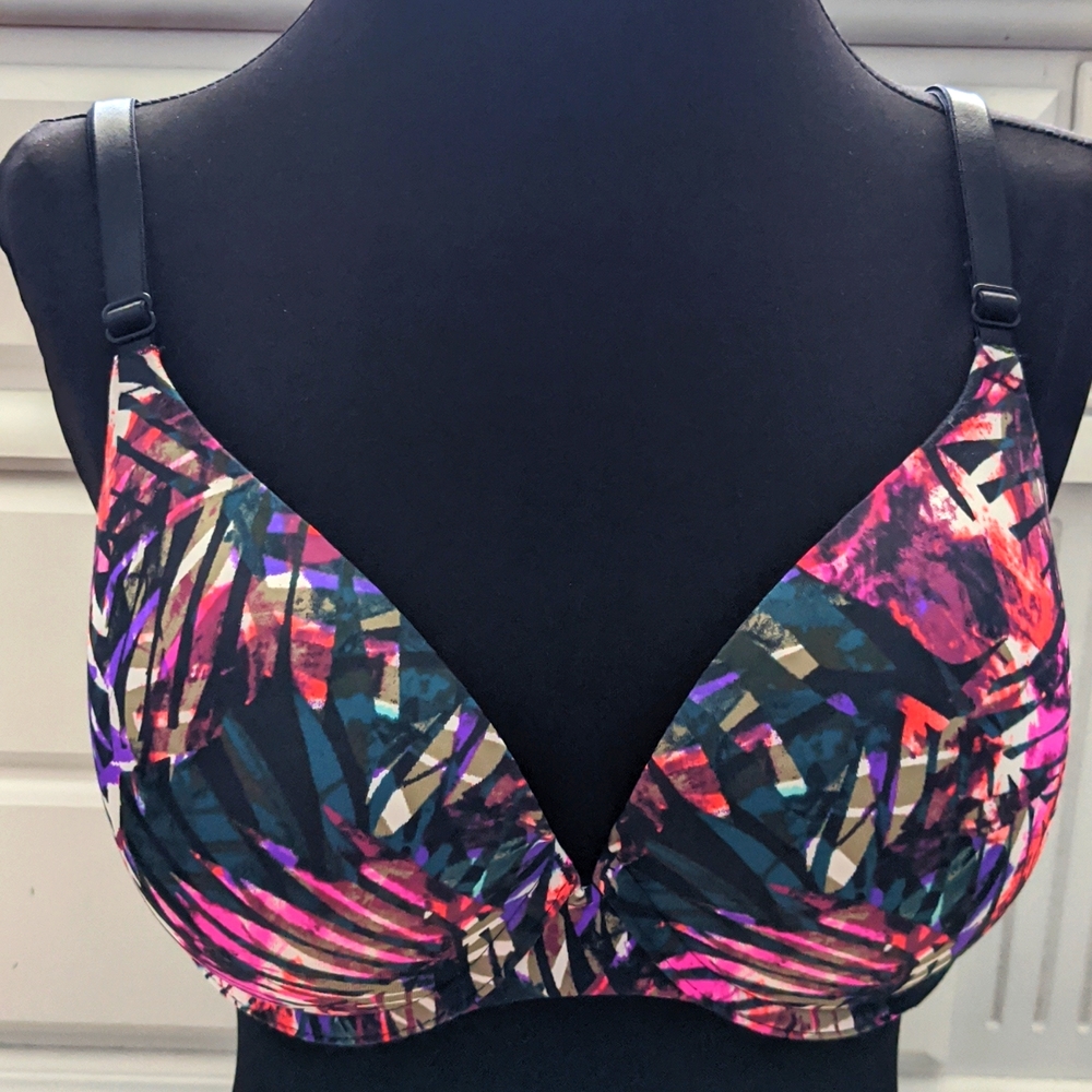 PINK Victoria's Secret Black Multicolor Abstract Print Push-Up Bra